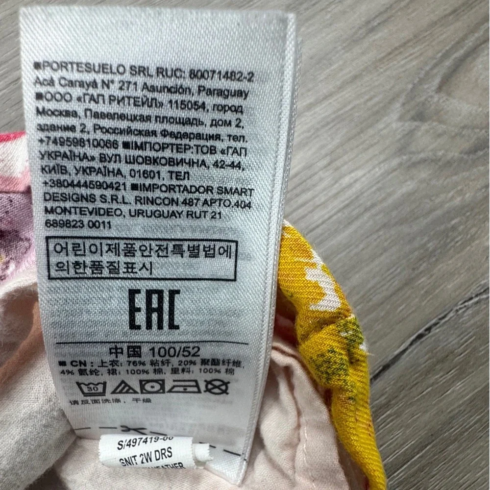 Gap Toddler Girls Long Sleeve Floral Mixed‎ Media Dress Grey Pink Yellow Size 3T